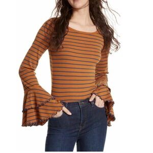 Free People Striped Orange and Blue Blouse